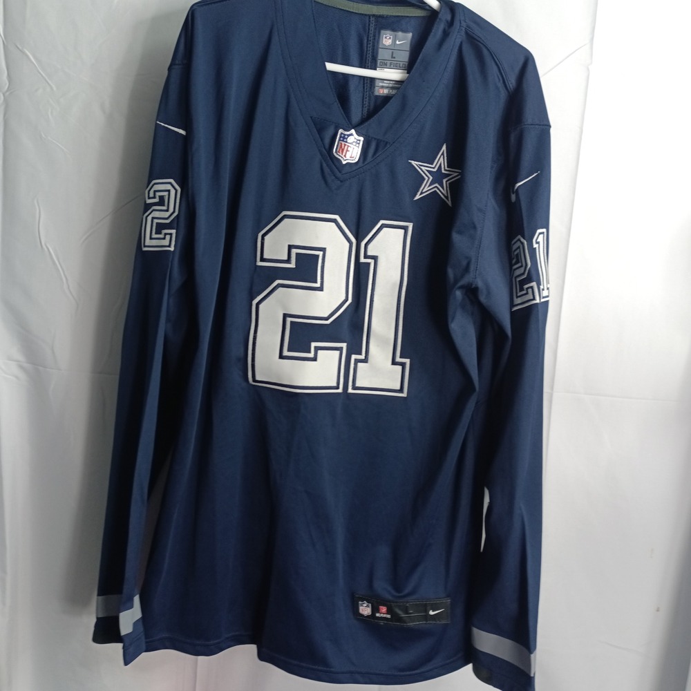 Nike Dallas Cowboys Ezekiel Elliott 21 Long Sleeve Jersey Mens Large Navy Blue